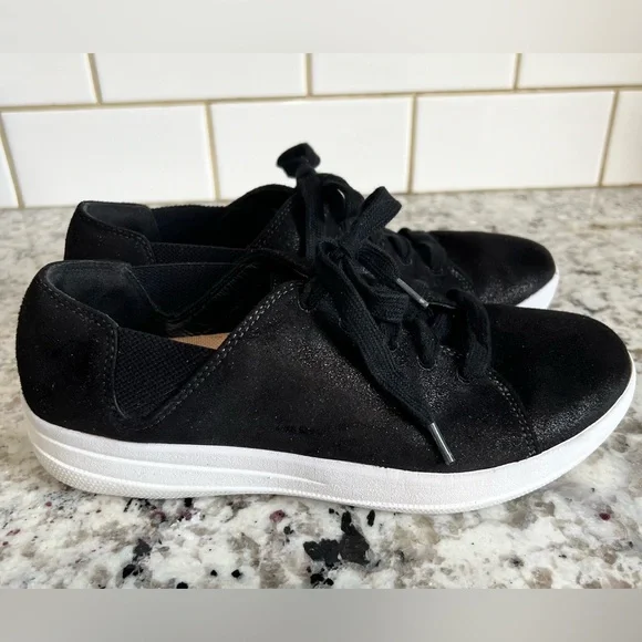 Womens Fitflop Sneakers Lace Up Valentia Metallic Black Shoes AB4-001 - Picture 1 of 13